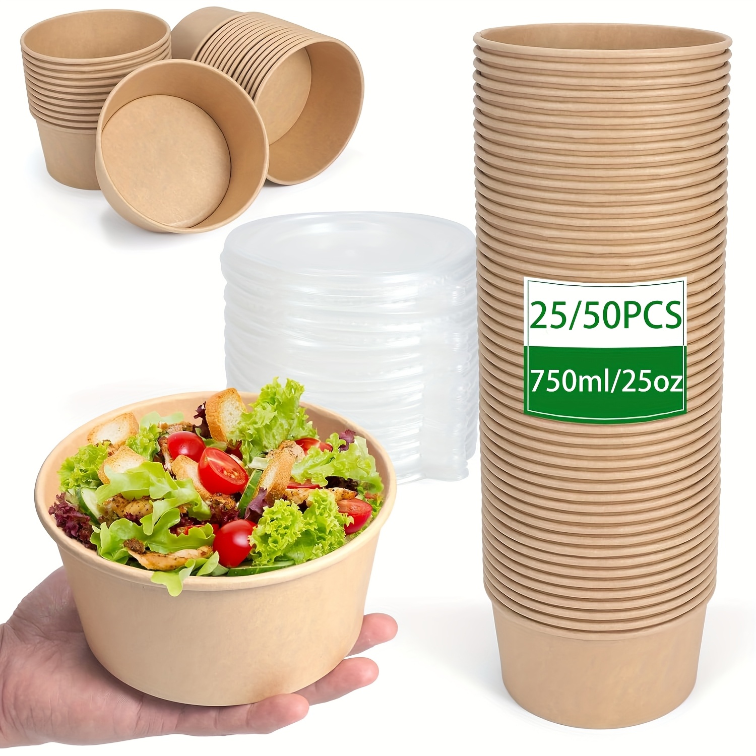Meal Prep Food - 25Oz/750Ml 25/50 Pack Paper Bowls with