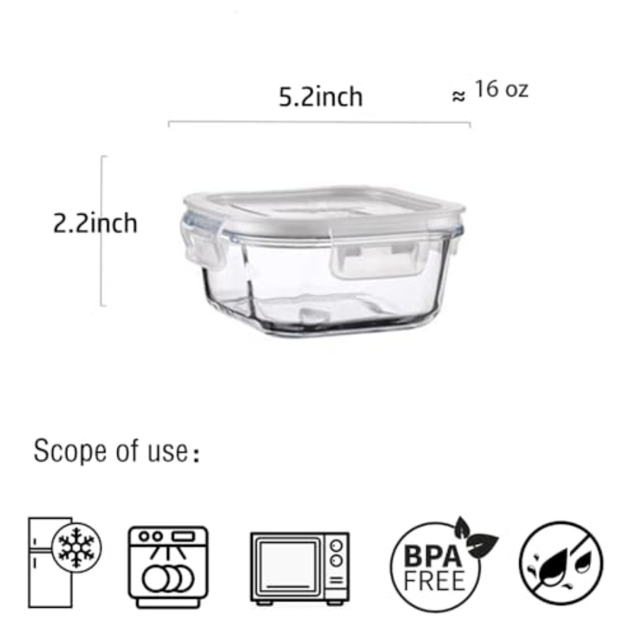 16oz Square Glass Food Storage - Meal Prep Food 리뷰 및 가격