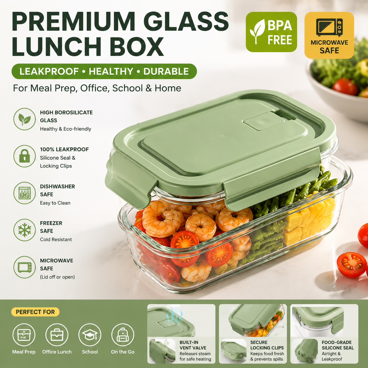 High Borosilicate Glass Lunch  - Meal Prep Healthy Lunch 리뷰 및 가격