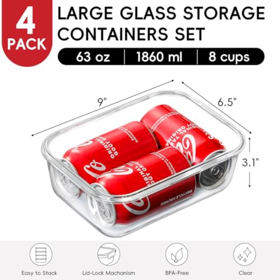 4 Pack 8 Cups/ 63oz Large Glas - Meal Prep Food 리뷰 및 가격