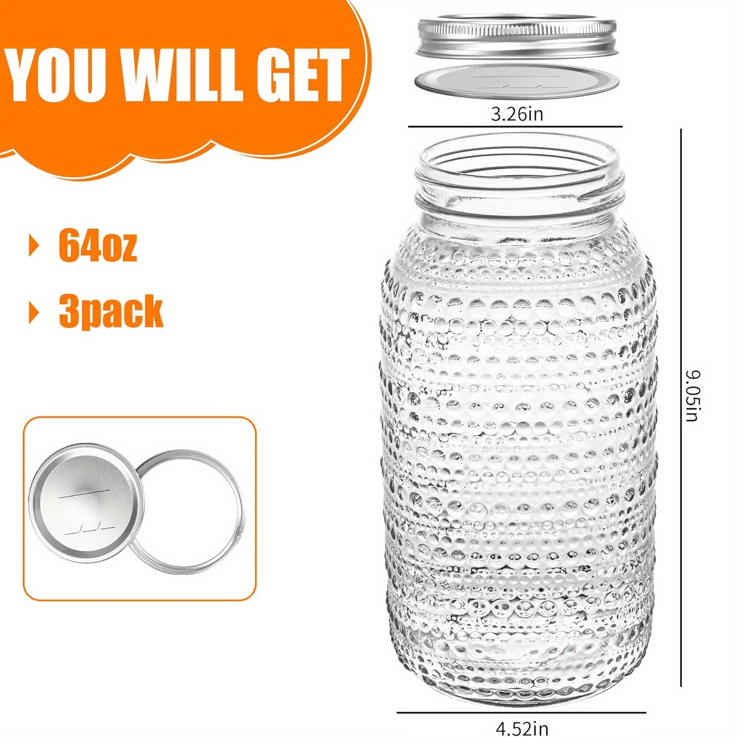 3pcs Mason Jars 64oz with Lids - Meal Prep Meal Ideas 리뷰 및 가격
