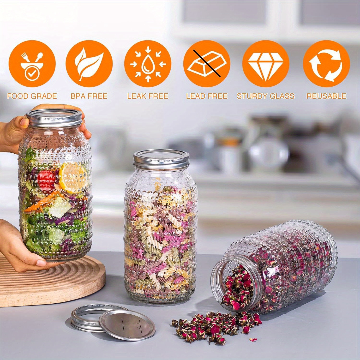 3pcs Mason Jars 64oz with Lids - Meal Prep Meal Ideas 리뷰 및 가격